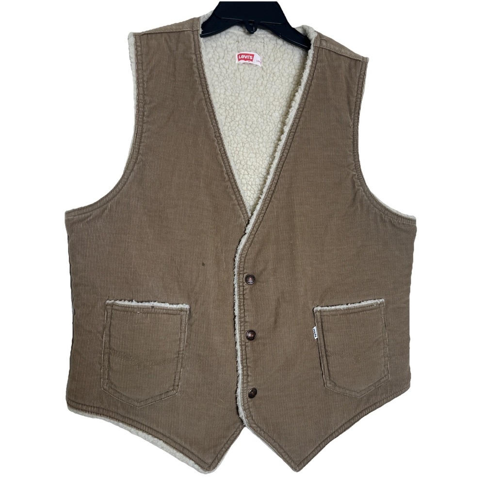 Levis Corduroy Vest Sherpa 70s Jacket Tan Rockabilly‎ White Tab Large